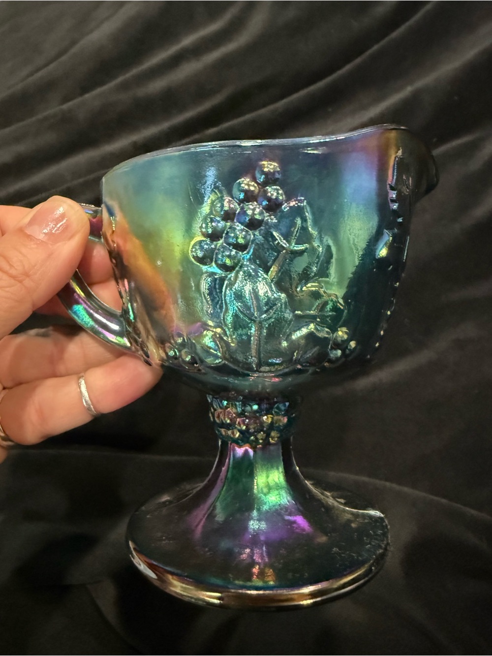 Vintage Indiana Glass Colony Harvest Grape Blue Carnival Glass Creamer